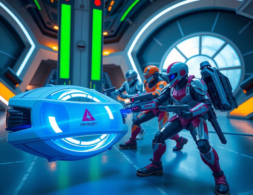 Dynamic action game scene with futuristic characters and neon highlights